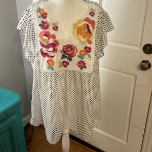 Polka Dot + Embroidered Top